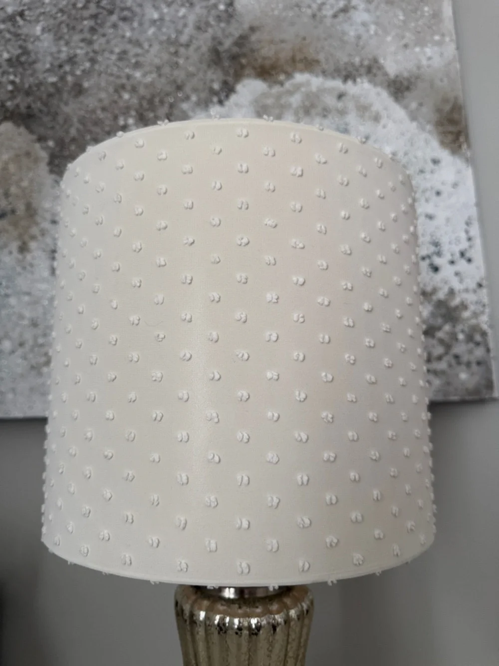 Elegant White Beaded Shade Table Lamp with Silver Mercury Glass Base